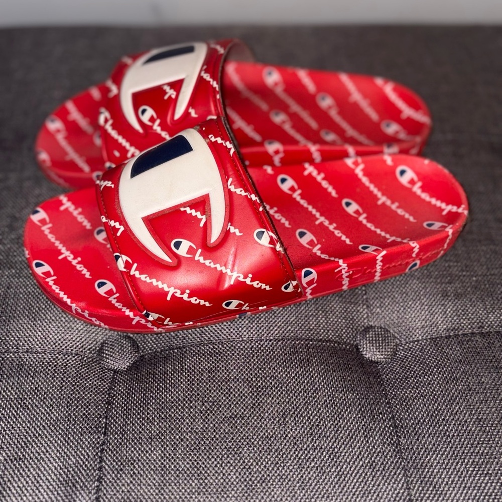 Champion Red Logo Slide Sandals